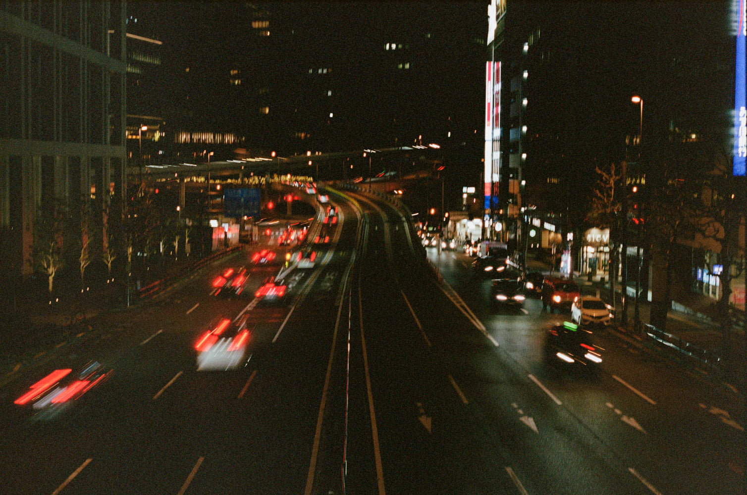 Nightscape of a busy urban road