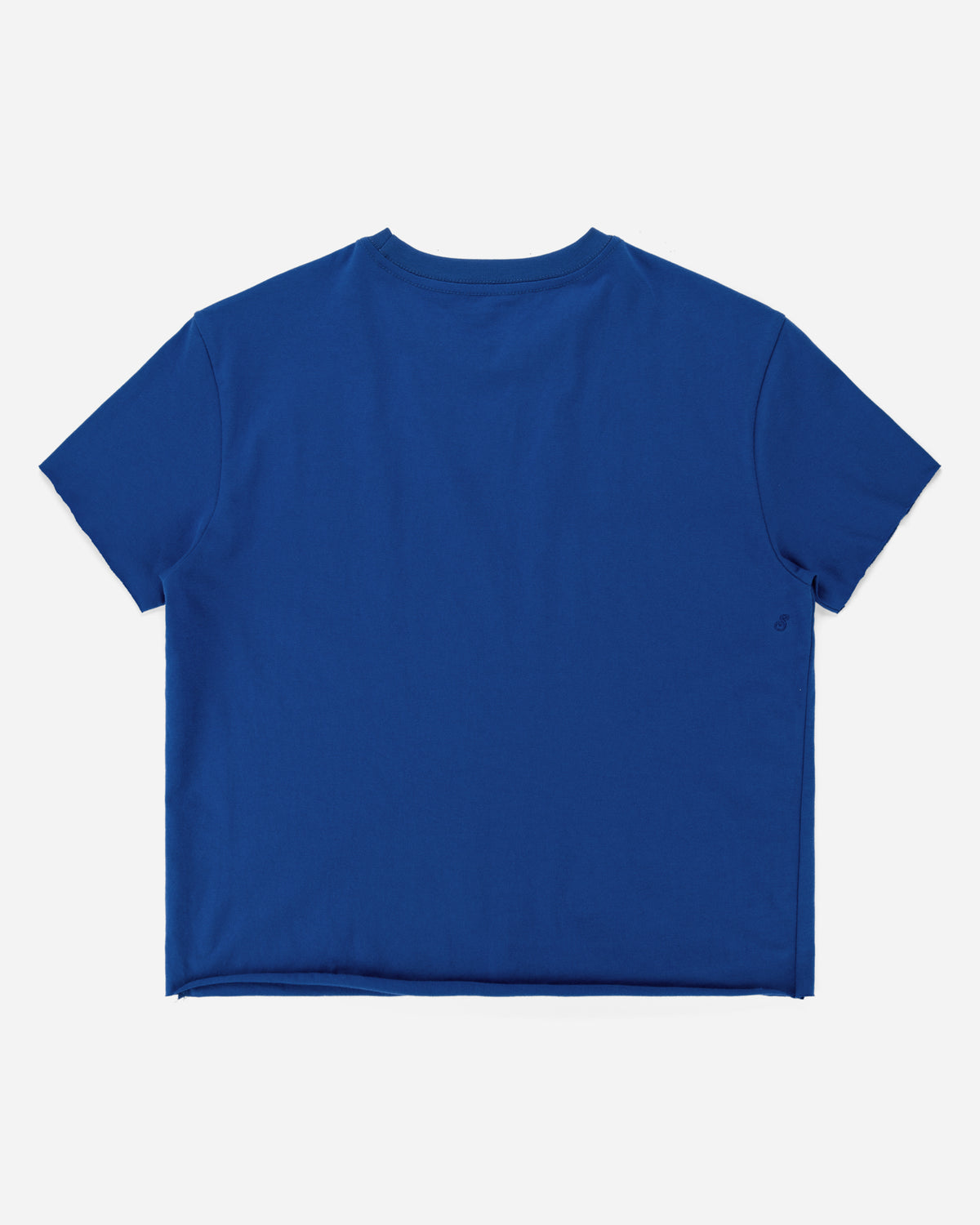 A royal blue short-sleeve t-shirt shown from the back, laid flat against a light gray background.
