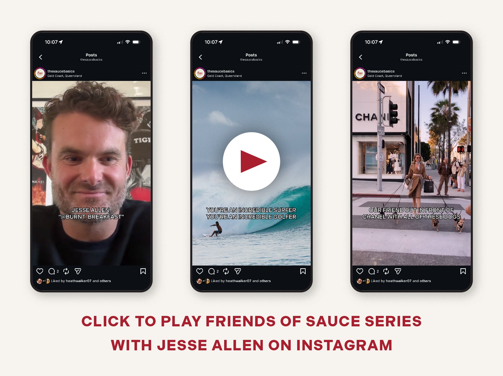 Three smartphone screens showing different content with a promotional text at the bottom.