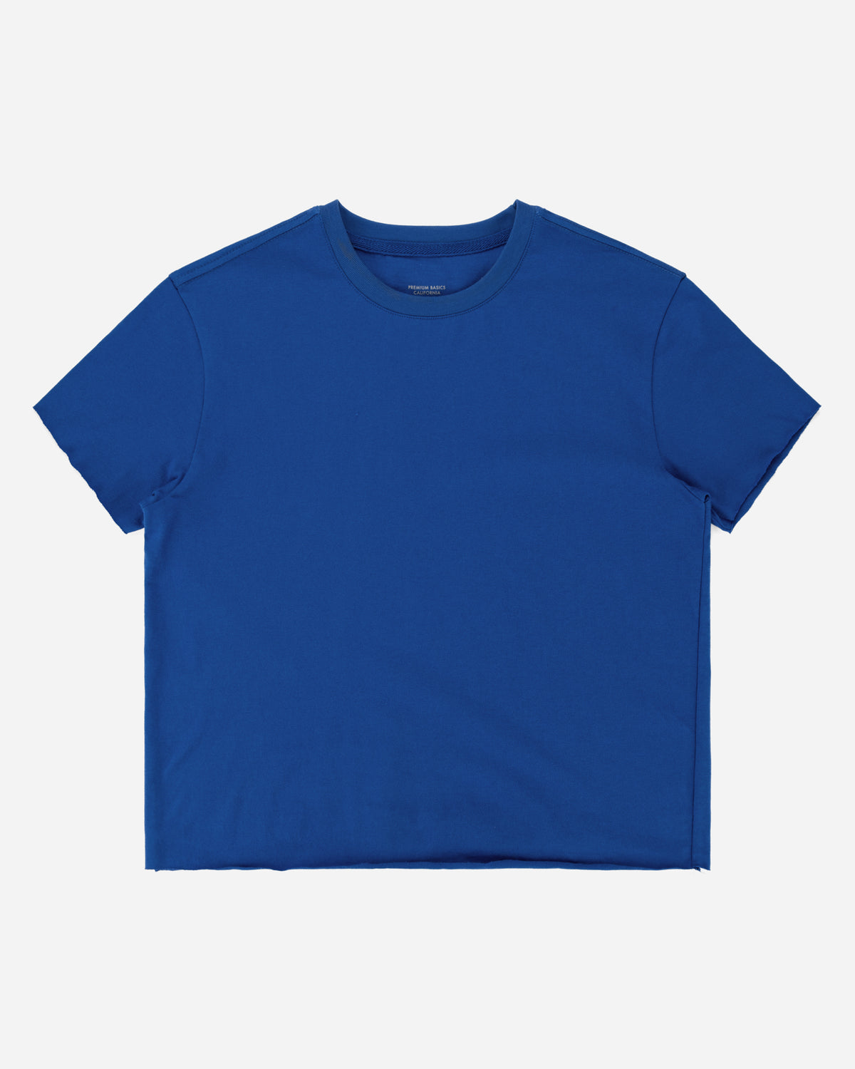 A royal blue short-sleeve t-shirt shown from the  front, laid flat against a light gray background.